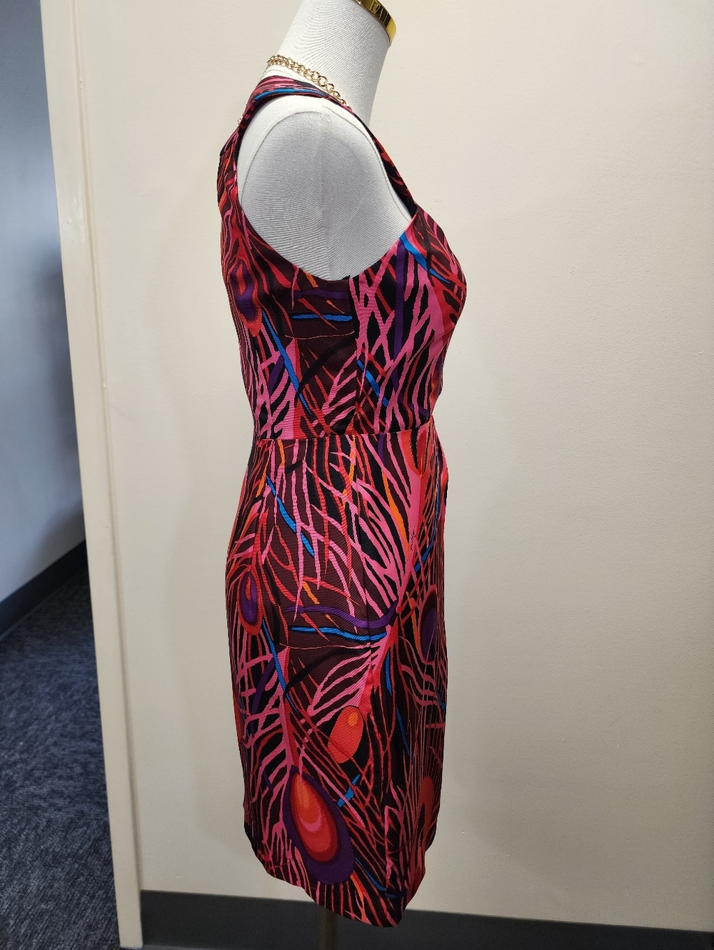 Milly Of New York Pink Black Abstract Print Sleeveless V Neck Midi Dress Size 0 - Picture 6 of 9